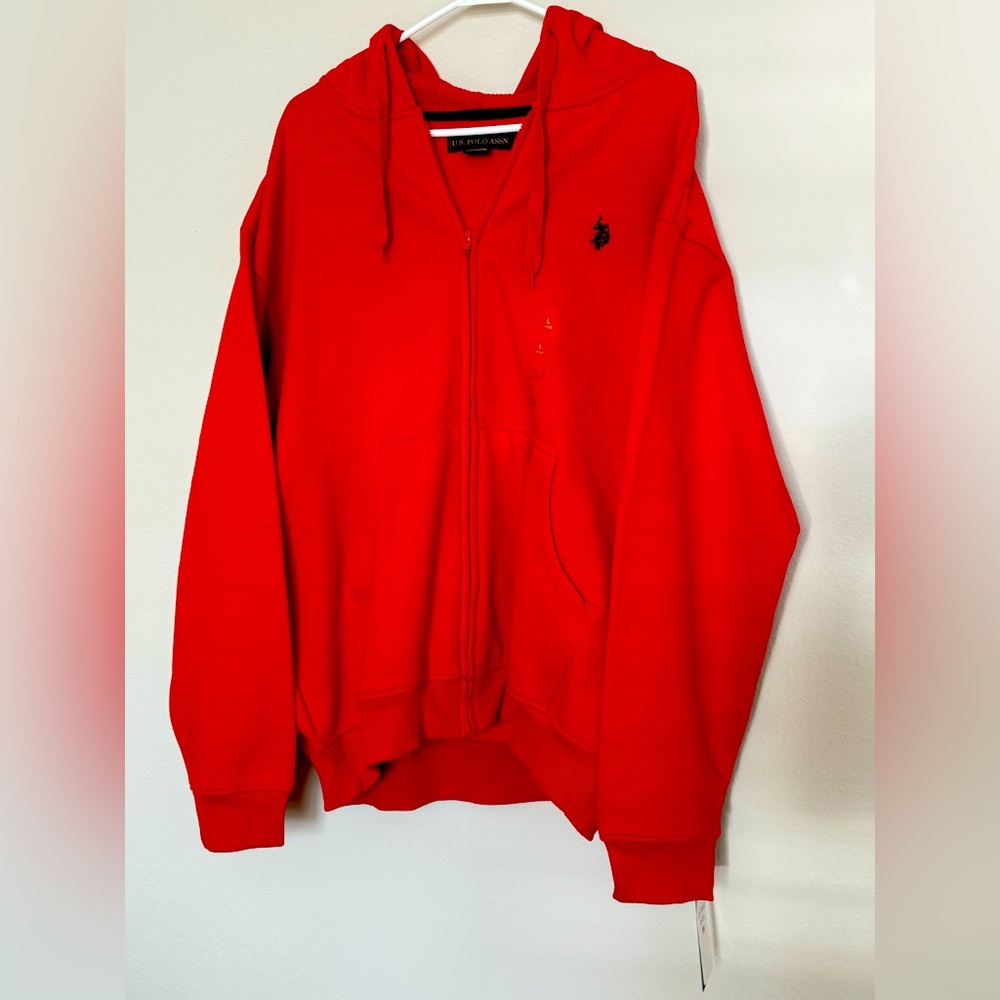 #022 NWT U.S Polo Ralph Lauren Fleece RED Sweatshirt Men’s  Zip down NEW.